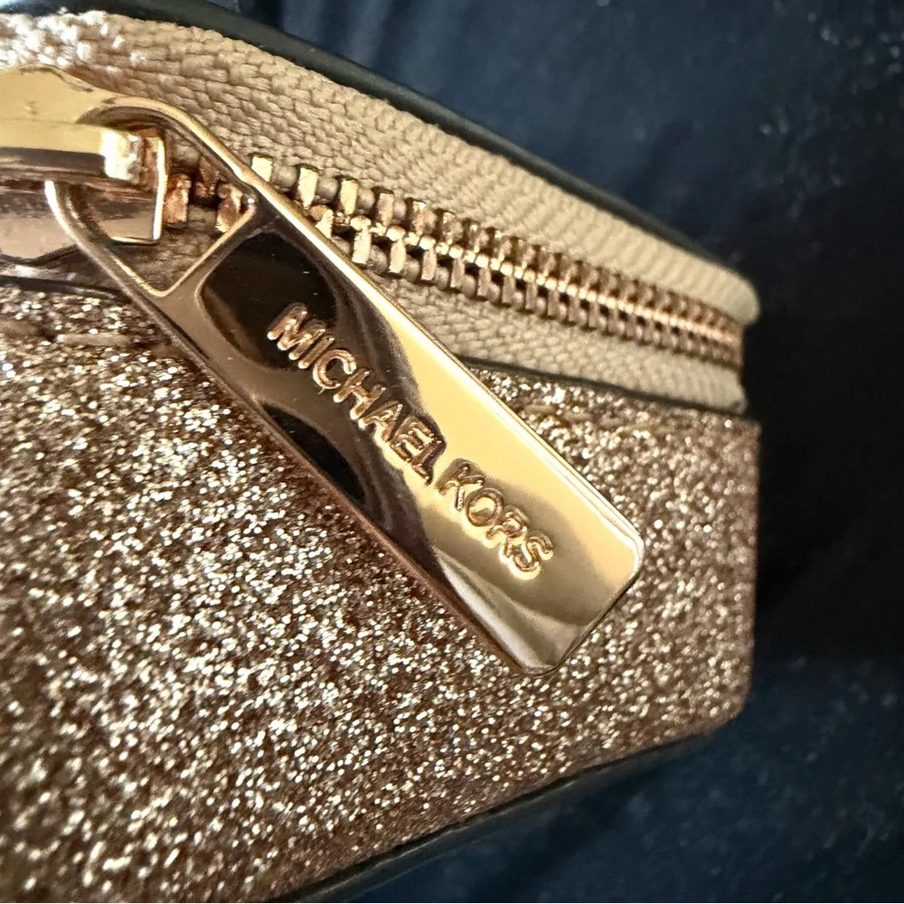 Michael Kors Shimmering Glitter Gold travel pill medication or jewelry case NEW!